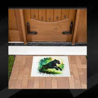 Black Panther with green surroundings Monogram | Doormat