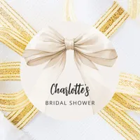 Bow beige cream Bridal Shower Classic Round Sticker