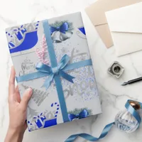 Blue & Silver Let It Snow on Light Grey | Wrapping Paper