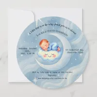 Baby Boy Shower Invite Moonlight Stars Watercolor