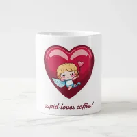 Cupid on Red Heart with Pink Arrow Head Giant Coffee Mug