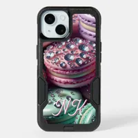 Pretty Macaron Bling Monogrammed iPhone 15 Case