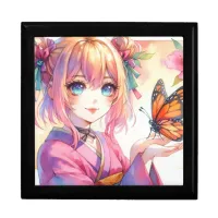 Anime Girl Holding a Butterfly Gift Box