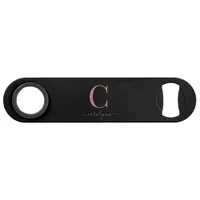 Chic Modern Black Rose Gold Monogram Script Bar Key