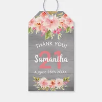 21st birthday coral dahlia flowers gray thank you gift tags