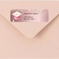 Graduation pink rose gold cap return address  label