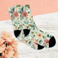 Floral Patterned Pale Green Garden Lover's  Socks