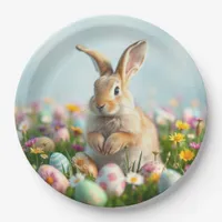 Cute Flowers and  Bunny Easter Party  Paper Plates