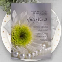 White Daisy and Pearls Wedding Rehearsal Dinner Invitation
