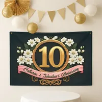 Elegant White Flowers 10th Wedding Anniversary Banner