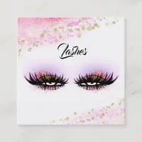 *~* Pink Gold Abstract Pastel Glitter Lashes Square Business Card