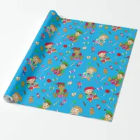 Cute Whimsical Christmas Elves and Candies Wrapping Paper