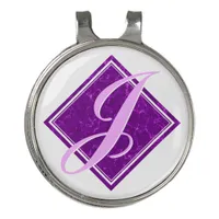 Elegant Purple Marble Diamond Initial Script Golf Hat Clip