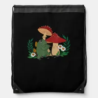 Cute Frog Playing Flute Cottagecore  Goblincore Ae Drawstring Bag