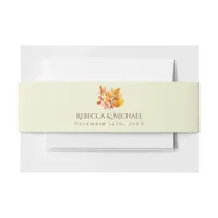 Elegant Cream Watercolor Fall Leaves Wedding Invitation Belly Band