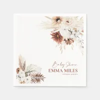 Boho Floral Pampas Grass Baby Shower Napkins