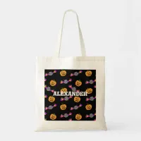 Personalized Halloween Pumpkin and Bats Tote Bag