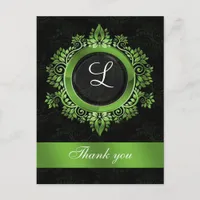 green monogram wedding thank you postcard