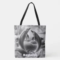 Monogram Black & White Dolphins Ocean | Tote Bag