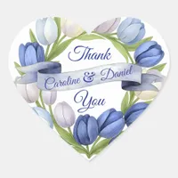 Elegant Watercolor Tulip Wreath Wedding Blue Ivory Heart Sticker