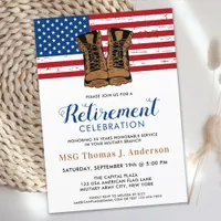 Military Retirement Party Army Boots American Flag Invitation