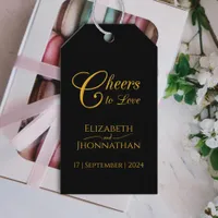 Cheers to Love Modern Black & Gold Script Weddings Gift Tags