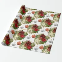 Vintage Floral Bauble Boutique Personalized Xmas Wrapping Paper