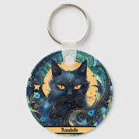 Black Cat and Celestial Moon Keychain