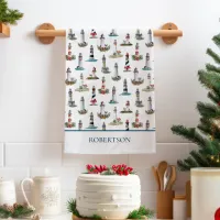 Coastal Christmas Lighthouses Kitchen Towel