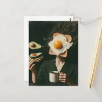Funny Surreal Avocado Toast and Coffee woman  Postcard