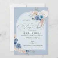 Calligraphy Boho Dusty Blue Pampas Baby Shower Invitation