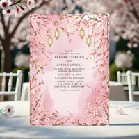 Elegant Pink Cherry Blossom Lantern Wedding Invitation