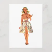 Retro Paper Doll Lady Postcard