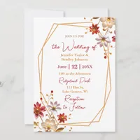 Burgundy and Gold Floral Wedding Invitation