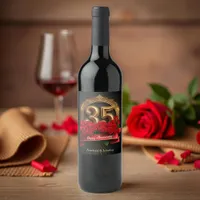 Elegant Red Roses Gold 35th Wedding Anniversary Wine Label