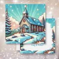 Pretty Church on a Winter Personalized Christmas Card