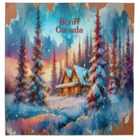 Banff Canada Watercolor Sketch  | Cloth Napkin