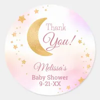 Pastel Pink Over the Moon Thank You Baby Shower Classic Round Sticker