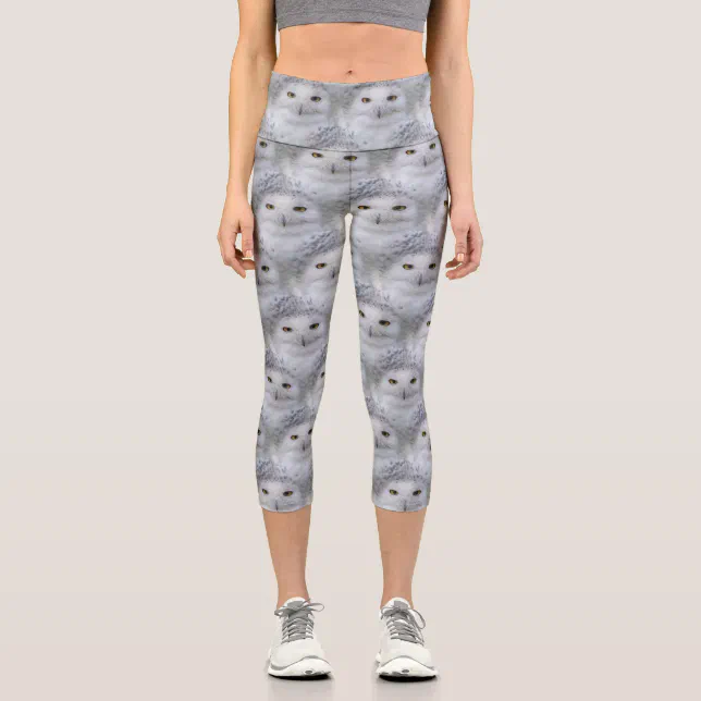 Beautiful, Dreamy and Serene Snowy Owls Capri Leggings