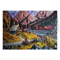 Cabin by the Lake Oil Painting Cards