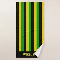 Jamaican Flag Colored Black Yellow Green Striped Bath Towel
