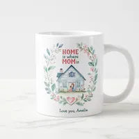 Watercolor Home is where Mom is Custom Name Giant Coffee Mug