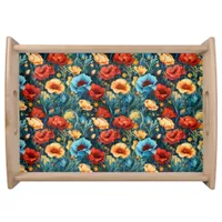 Beautiful Yellow Red Blue Flowers Botanical Print Serving Tray