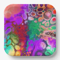 Red, Green, Purple Colorful Digital Fluid Art  Paper Plates