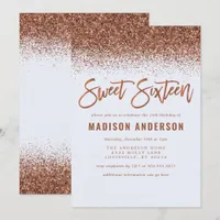 Modern Copper Glitter Sweet 16 Birthday Party Invitation