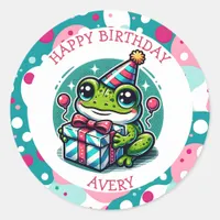 Personalized Happy Birthday Frog Themed   Classic Round Sticker