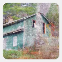 Abandoned House and Truck Digital Art Square Sticker