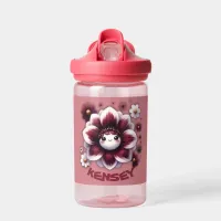 Cute Monogram Burgundy and White Flower on Mauve | Water Bottle