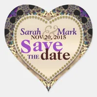 Purple Gold Brocade Save the Date Sticker