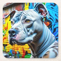Urban Graffiti Street Art City Pitbull Lover Square Paper Coaster